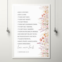 1 CORINTHIANS 134-8 Love Is Patient Love Is Kind Love Never Fails Bible Verse Poster, Christan Wall Art, Scripture Wedding Gift
