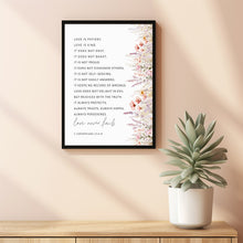 1 CORINTHIANS 134-8 Love Is Patient Love Is Kind Love Never Fails Bible Verse Poster, Christan Wall Art, Scripture Wedding Gift