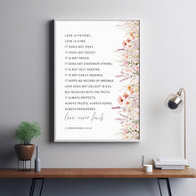 1 CORINTHIANS 134-8 Love Is Patient Love Is Kind Love Never Fails Bible Verse Poster, Christan Wall Art, Scripture Wedding Gift