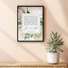 1 Corinthians 13:4-8 Floral Scripture Wall Art - Elegant Christian Wedding Gift, Inspirational Bible Verse Decor