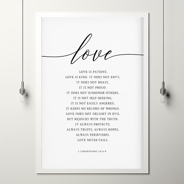 1 Corinthians 13:4-8 'Love Never Fails' Large Scripture Poster - Inspirational Bible Verse Wall Art, Perfect Christian Wedding Gift
