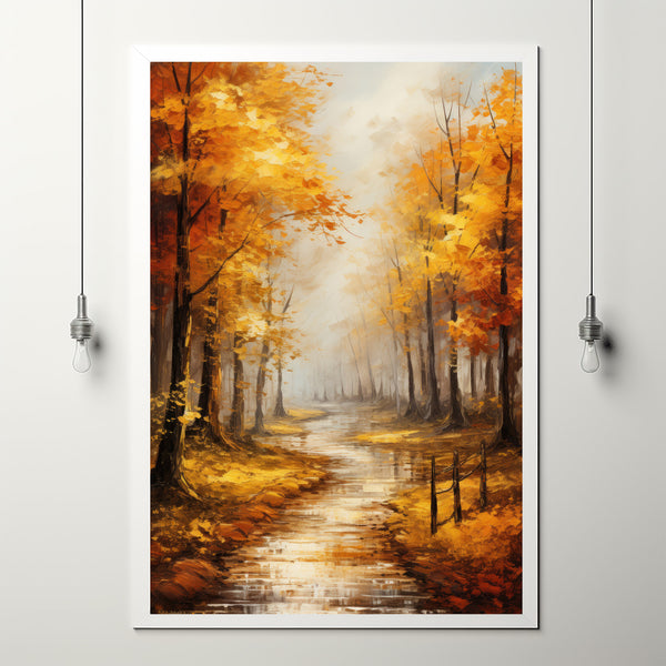 Autumn Forest Trail Art Print - Realistic Landscape Painting - Fall Home Wall Decor - Perfect To Gift Landscape Lovers