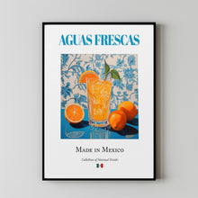 Aguas Frescas on Maiolica Tile, Traditional Mexican Beverage (Drink) Print Poster, Kitchen and Bar Wall Art