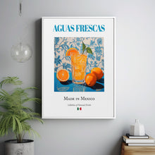 Aguas Frescas on Maiolica Tile, Traditional Mexican Beverage (Drink) Print Poster, Kitchen and Bar Wall Art