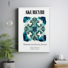 Akureyri, Norðurland Eystra, Iceland, Traditional Tile Pattern Aesthetic Wall Art Decor Print Poster