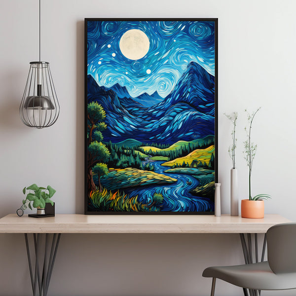 Blue Mountain and Village Wall Art - Picturesque Blue Mountain Poster | Ideal Gift for Art Enthusiasts