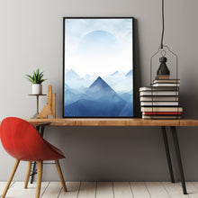 Abstract Mountain Art Poster - Geometric and Fluid Forms | Blues and Snow Peaks Wall Art