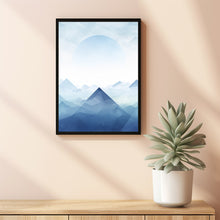 Abstract Mountain Art Poster - Geometric and Fluid Forms | Blues and Snow Peaks Wall Art