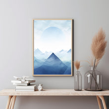 Abstract Mountain Art Poster - Geometric and Fluid Forms | Blues and Snow Peaks Wall Art