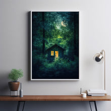 Enchanted Fairy Poster - Whimsical Fairy Wall Art with Small House in Green Tree Grove, Magical Forest Decor for All Ages