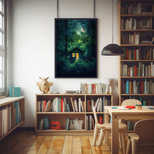 Enchanted Fairy Poster - Whimsical Fairy Wall Art with Small House in Green Tree Grove, Magical Forest Decor for All Ages