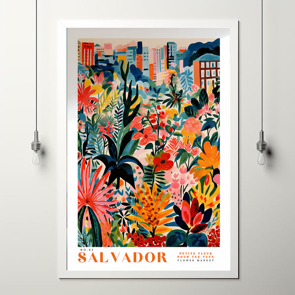 Flower Market Poster Salvador Travel Print Colorful Red Green Wall Print Brazilian Home Decor Floral Illustration Print Botanical Wall Art
