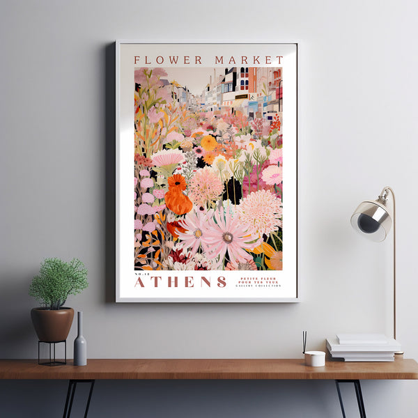 Flower Market Poster, Athens Travel Art, Trendy Wall Art, Pink and Orange Wall Art, Botanical Wall Art, Floral Illustration, Greece Wall Art