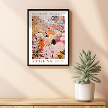 Flower Market Poster, Athens Travel Art, Trendy Wall Art, Pink and Orange Wall Art, Botanical Wall Art, Floral Illustration, Greece Wall Art