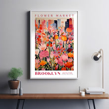 Flower Market Poster, Brooklyn Poster, New York Poster, Travel Wall Art, Botanical Wall Art, Pink and Orange Wall Art, Floral Illustration