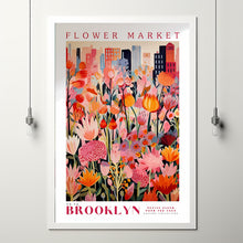 Flower Market Poster, Brooklyn Poster, New York Poster, Travel Wall Art, Botanical Wall Art, Pink and Orange Wall Art, Floral Illustration