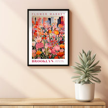 Flower Market Poster, Brooklyn Poster, New York Poster, Travel Wall Art, Botanical Wall Art, Pink and Orange Wall Art, Floral Illustration