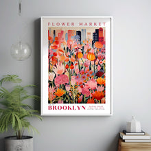 Flower Market Poster, Brooklyn Poster, New York Poster, Travel Wall Art, Botanical Wall Art, Pink and Orange Wall Art, Floral Illustration
