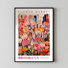 Flower Market Poster, Brooklyn Poster, New York Poster, Travel Wall Art, Botanical Wall Art, Pink and Orange Wall Art, Floral Illustration
