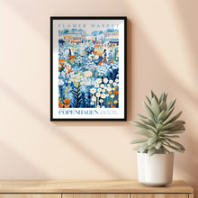 Flower Market Poster, Copenhagen Travel Art, Copenhagen City Art, Botanical Wall Art, Blue and White Flower Art, Flower Garden, Nature Art