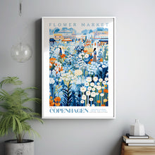 Flower Market Poster, Copenhagen Travel Art, Copenhagen City Art, Botanical Wall Art, Blue and White Flower Art, Flower Garden, Nature Art