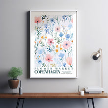 Flower Market Poster, Copenhagen Travel Art, Large Modern Poster, Botanical Wall Decor, Blue and White Flower Art, Flower Garden, Nature Art