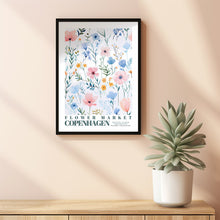 Flower Market Poster, Copenhagen Travel Art, Large Modern Poster, Botanical Wall Decor, Blue and White Flower Art, Flower Garden, Nature Art