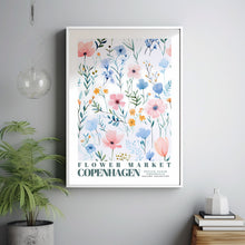 Flower Market Poster, Copenhagen Travel Art, Large Modern Poster, Botanical Wall Decor, Blue and White Flower Art, Flower Garden, Nature Art