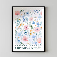 Flower Market Poster, Copenhagen Travel Art, Large Modern Poster, Botanical Wall Decor, Blue and White Flower Art, Flower Garden, Nature Art