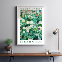Flower Market Poster, Lisbon Floral Art, Travel Art Poster, Emerald Green, Trendy Wall Art, Botanical Wall Decor, Flower Painting Print