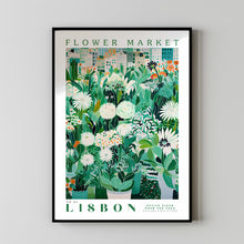 Flower Market Poster, Lisbon Floral Art, Travel Art Poster, Emerald Green, Trendy Wall Art, Botanical Wall Decor, Flower Painting Print