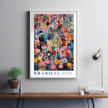 Flower Market Print Brasilia Travel Art City Poster Framed Botanical Wall Decor Green Wall Art Trendy Floral Illustration Pink Peony Flower