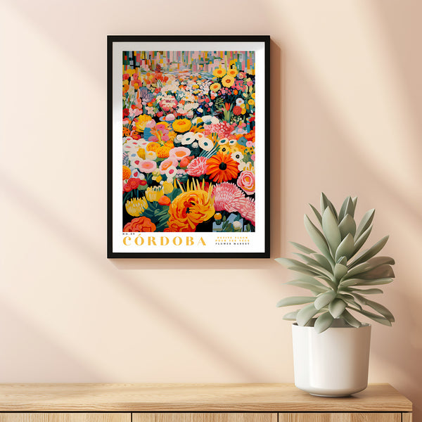 Flower Market Print Cordoba Travel Art City Poster Framed Botanical Wall Decor Orange Wall Art Trendy Floral Illustration Pink Peony Flower