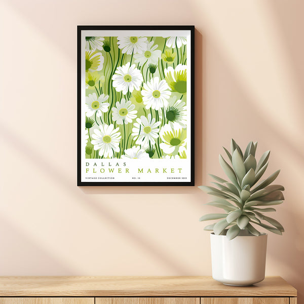 Flower Market Print Dallas Large Floral Art Modern Poster Vintage Texas Art Floral Illustration Light Green Flower Wall Decor Retro Colorful