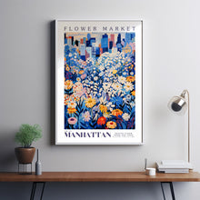 Flower Market Print Manhattan, Manhattan Art Print, Manhattan Painting, Manhattan Poster, New York Art, Botanical Wall Art, Blue Prints
