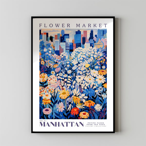 Flower Market Print Manhattan, Manhattan Art Print, Manhattan Painting, Manhattan Poster, New York Art, Botanical Wall Art, Blue Prints