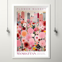 Flower Market Print Manhattan, Manhattan Art Print, Manhattan Painting, Manhattan Poster, New York Art, Botanical Wall Art, Pink Wall Art