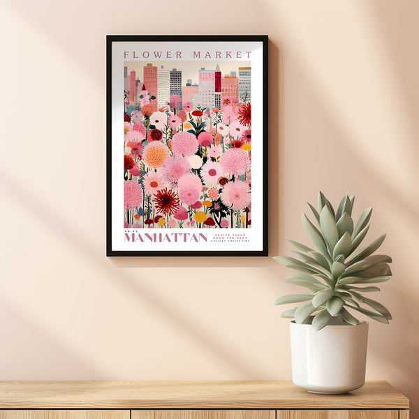 Flower Market Print Manhattan, Manhattan Art Print, Manhattan Painting, Manhattan Poster, New York Art, Botanical Wall Art, Pink Wall Art
