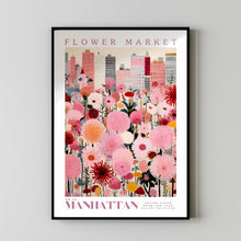 Flower Market Print Manhattan, Manhattan Art Print, Manhattan Painting, Manhattan Poster, New York Art, Botanical Wall Art, Pink Wall Art