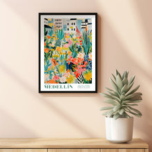 Flower Market Print Medellin Travel Art City Poster Framed Botanical Wall Decor Blue Wall Art Trendy Floral Illustration Pink Peony Flower