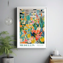 Flower Market Print Medellin Travel Art City Poster Framed Botanical Wall Decor Blue Wall Art Trendy Floral Illustration Pink Peony Flower