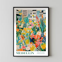 Flower Market Print Medellin Travel Art City Poster Framed Botanical Wall Decor Blue Wall Art Trendy Floral Illustration Pink Peony Flower