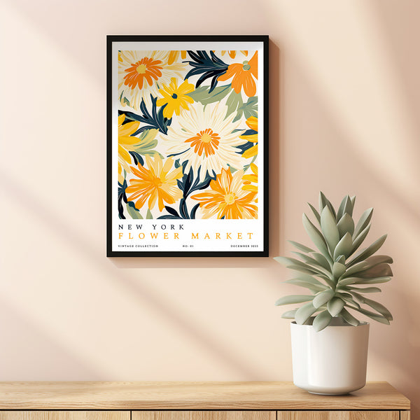 Flower Market Print New York City Large Floral Art Modern Poster Vintage New York Art Floral Illustration Yellow Flower Wall Decor Retro