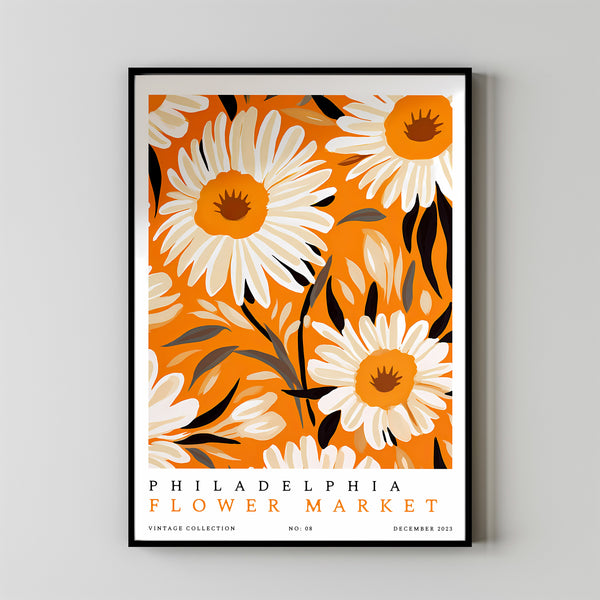 Flower Market Print Philadelphia wall art orange daisies boho wall decor watercolor paintings flower market print orange travel poster