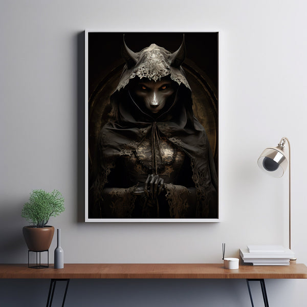 Gothic Bat in Dress Vintage Poster - Victorian Vampire Art Print, Perfect for Dark Academia and Witchy Home Decor Aesthetics