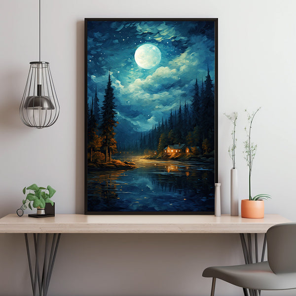 Moon Oil Painting Original - Enchanting Night Sky Art | Small, Signed Cloud Moon Landscape