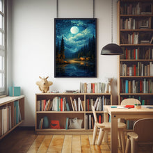 Moon Oil Painting Original - Enchanting Night Sky Art | Small, Signed Cloud Moon Landscape