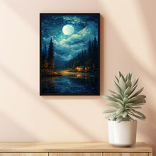 Moon Oil Painting Original - Enchanting Night Sky Art | Small, Signed Cloud Moon Landscape