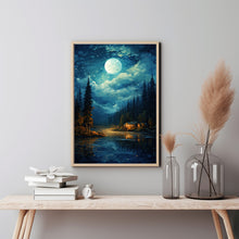 Moon Oil Painting Original - Enchanting Night Sky Art | Small, Signed Cloud Moon Landscape