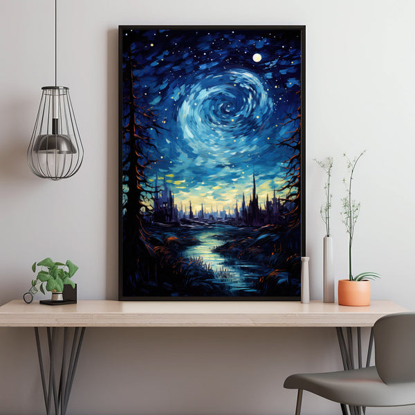 Moon Oil Painting Original - Enchanting Night Sky Art | Small, Signed Cloud Moon Landscape